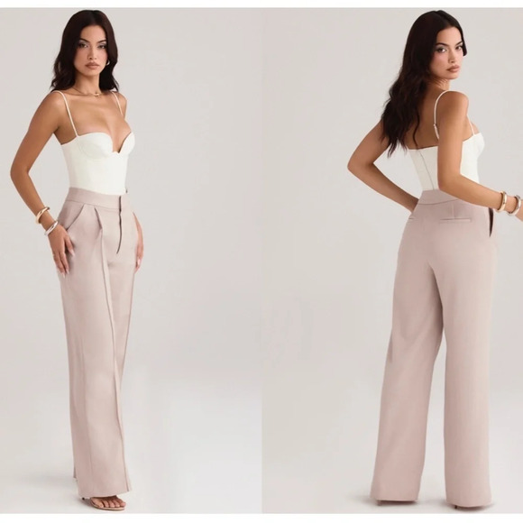 NWT House of CB Alivia BEIGE LOOSE FIT TROUSERS straight leg minimalist size M - Picture 2 of 16